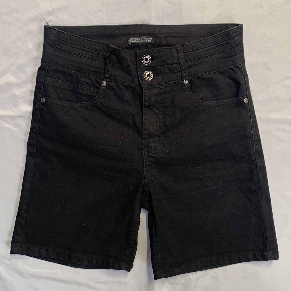 Silver Crush Woman's Bermuda Shorts Size 7 Black Super High Rise Waisted Stretch